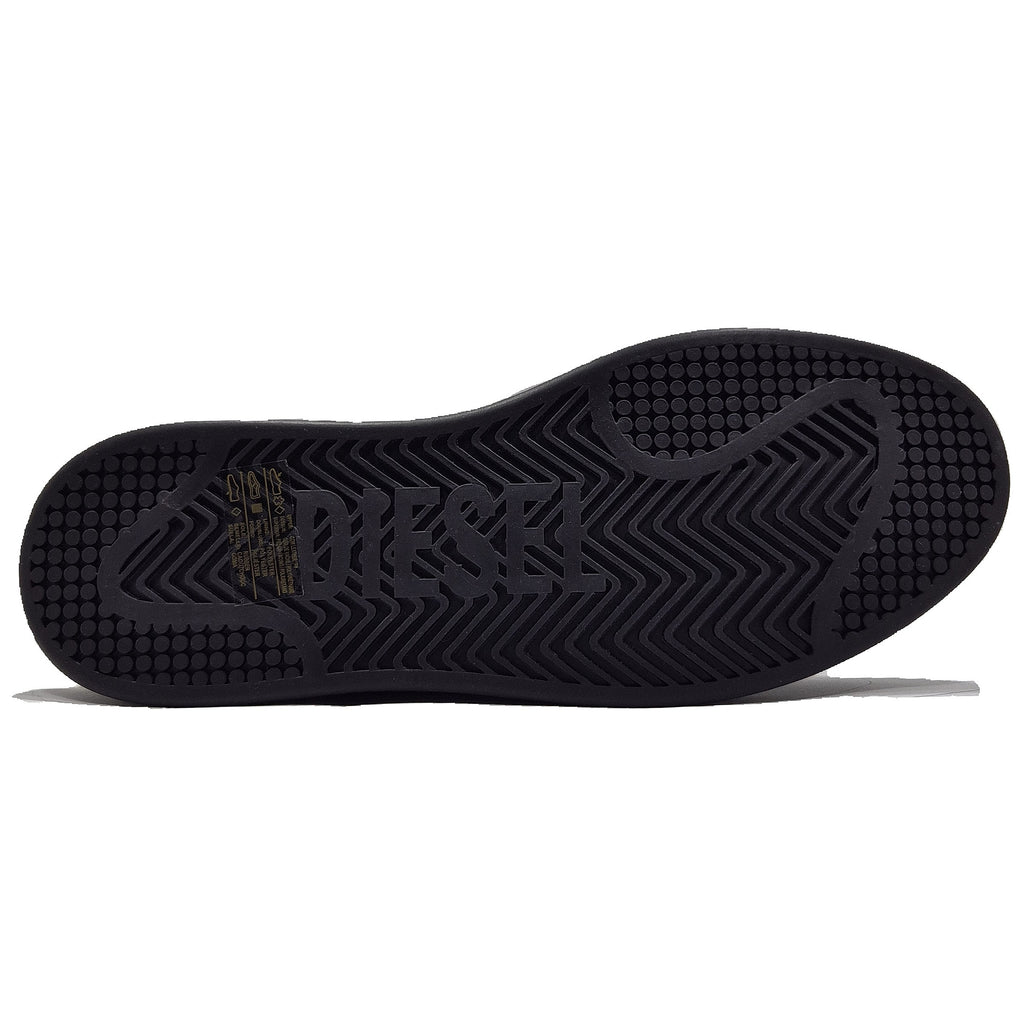 Black sneaker sole with brand logo on a white background